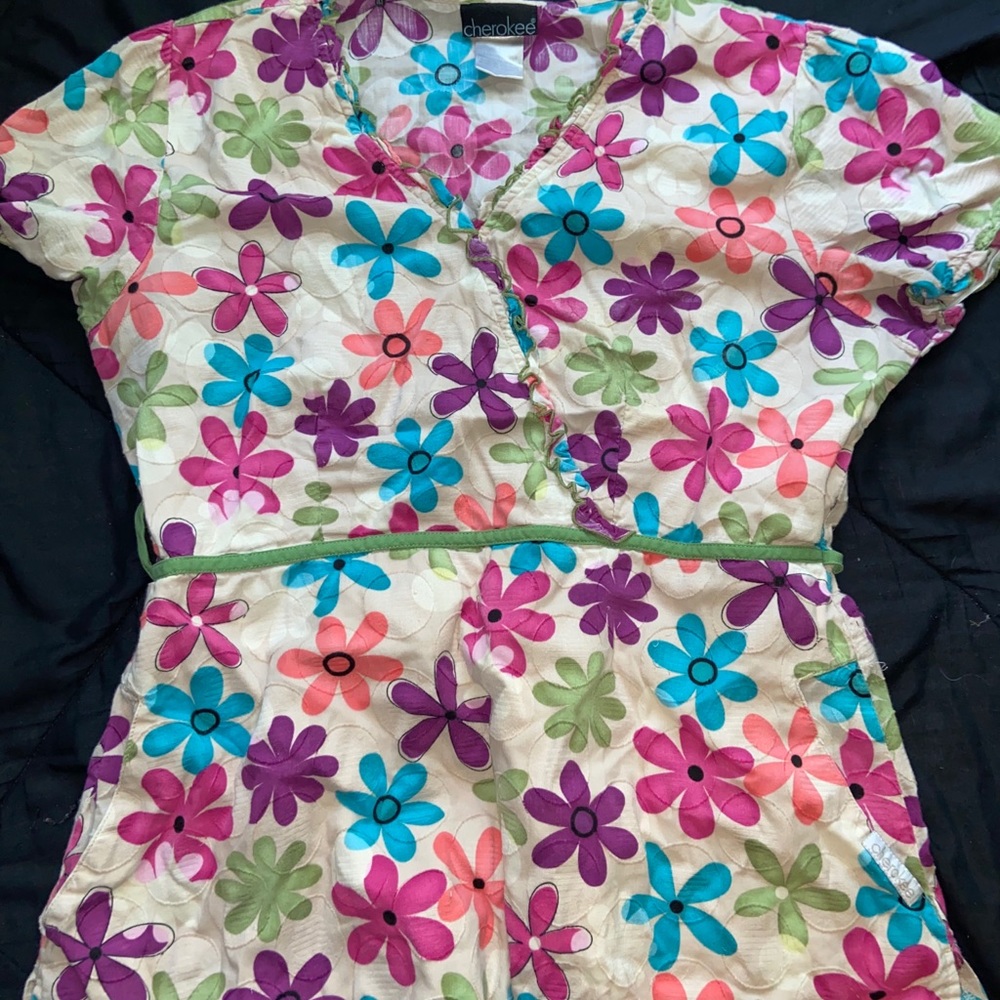 Flower design scrub top